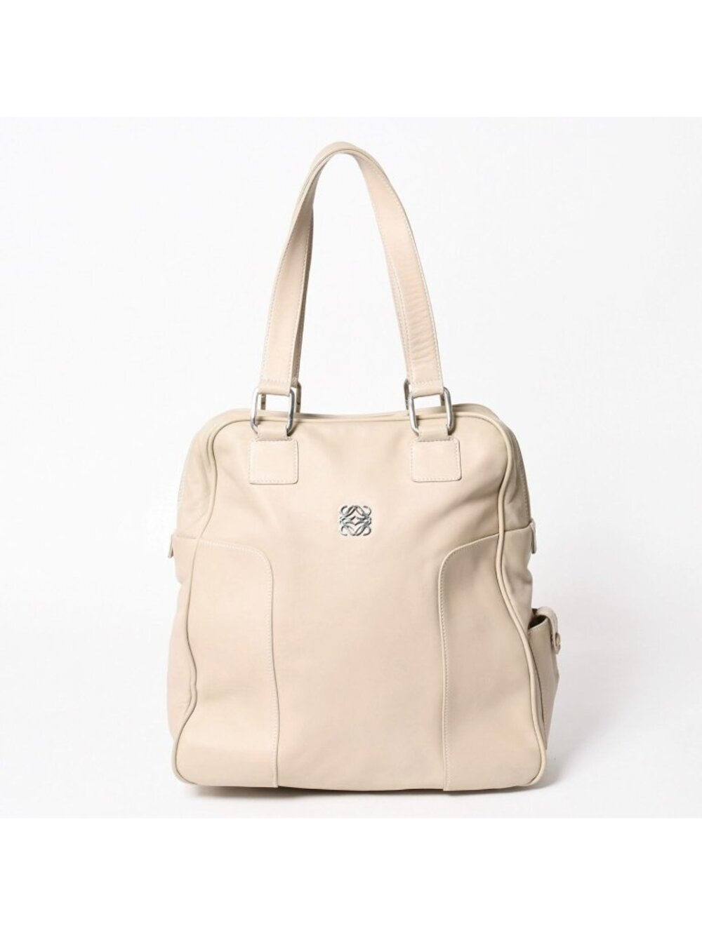 Loewe Anagram Tote Bag Side Pocket Leather Ivory Silver